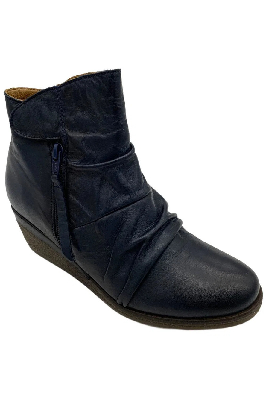 Miz Mooz Women's Mayleen Leather Ruched Wedge Boots Denim - Medium